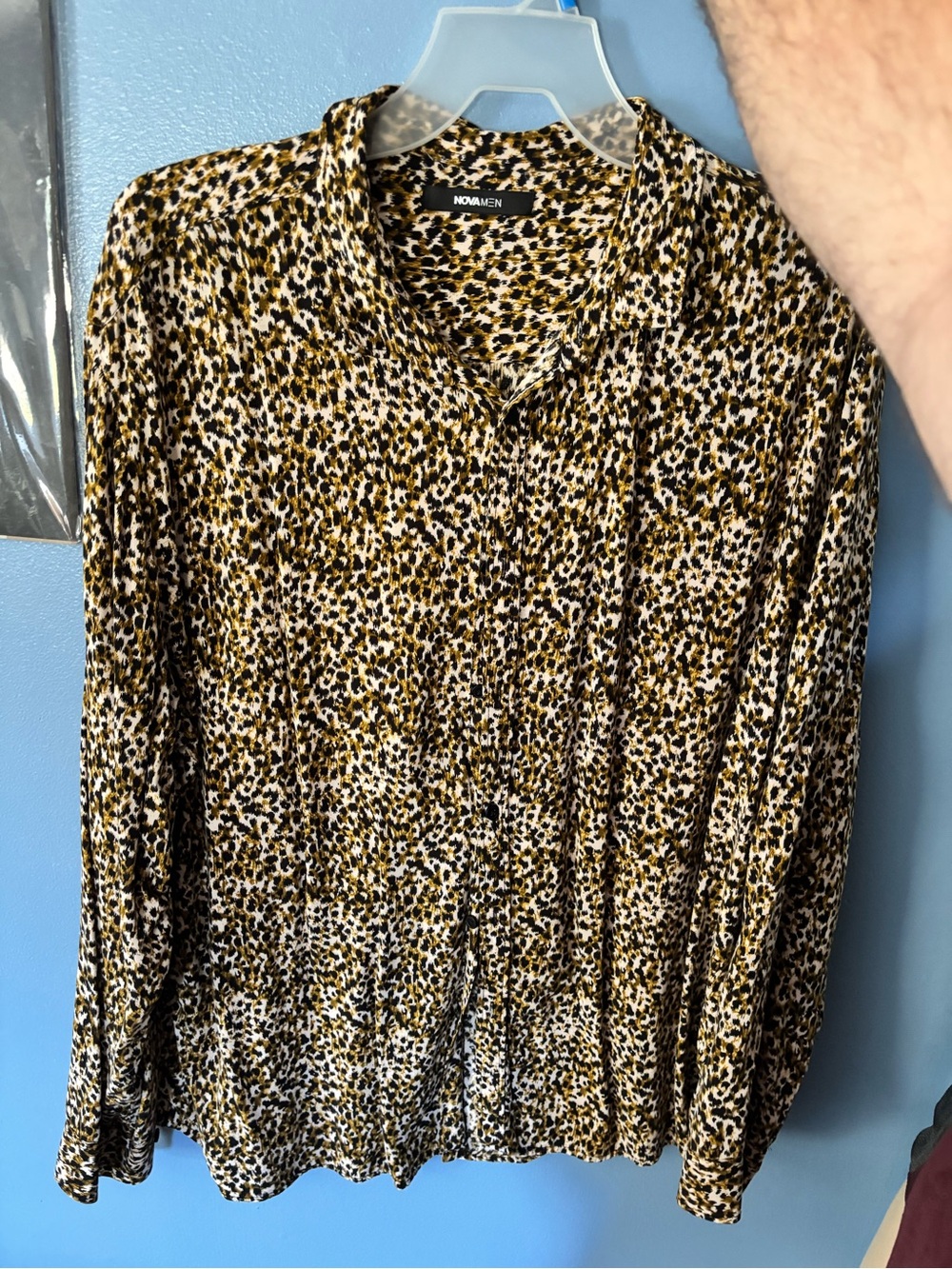 Men’s Long Sleeve Leopard Print Shirt - Black & Brown